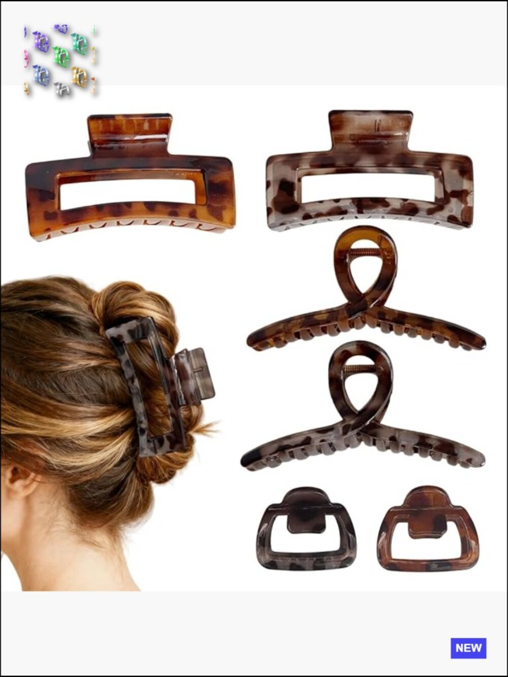 6 Piece Hair Claw Clip Set Strong Hold Non Slip Jaw Clips Tortoise Shell